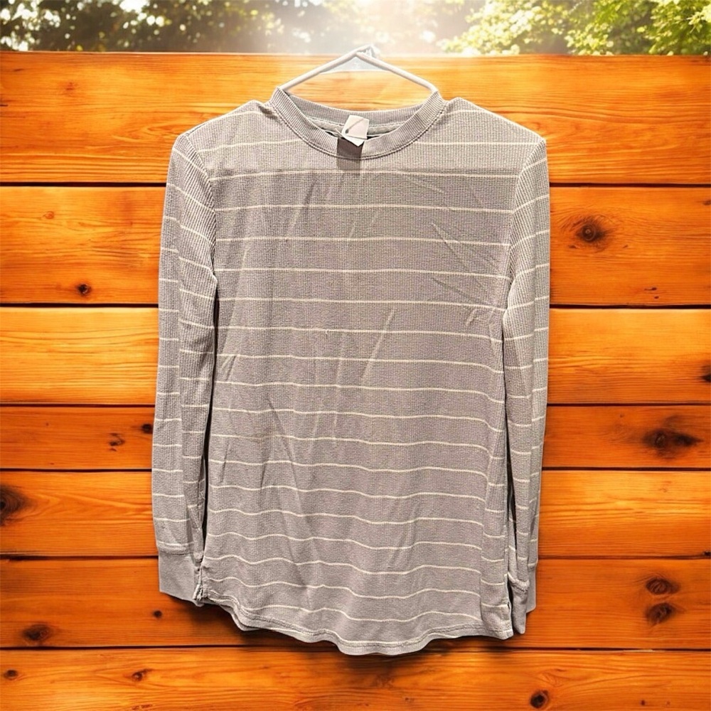 Stars Above Gray Striped Long Sleeve Tee SMALL